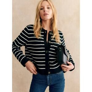 Sezane Betty Cardigan in Black Ecru size XXL